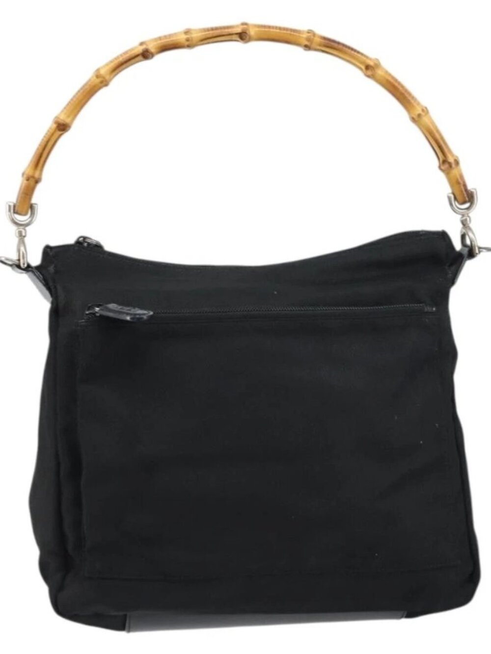 GUCCI Bamboo Hand Bag Nylon Leather Black Silver 000 2404 0509 Auth bs31893 - Picture 11 of 16